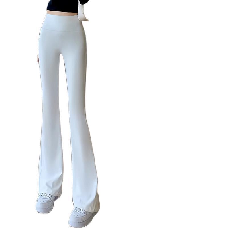 Extended Length Flared Shark Pants for Women, Summer Thin White Ice Silk Wide-Leg Pants with Drape Effect, Slimming Yoga Flared Pants