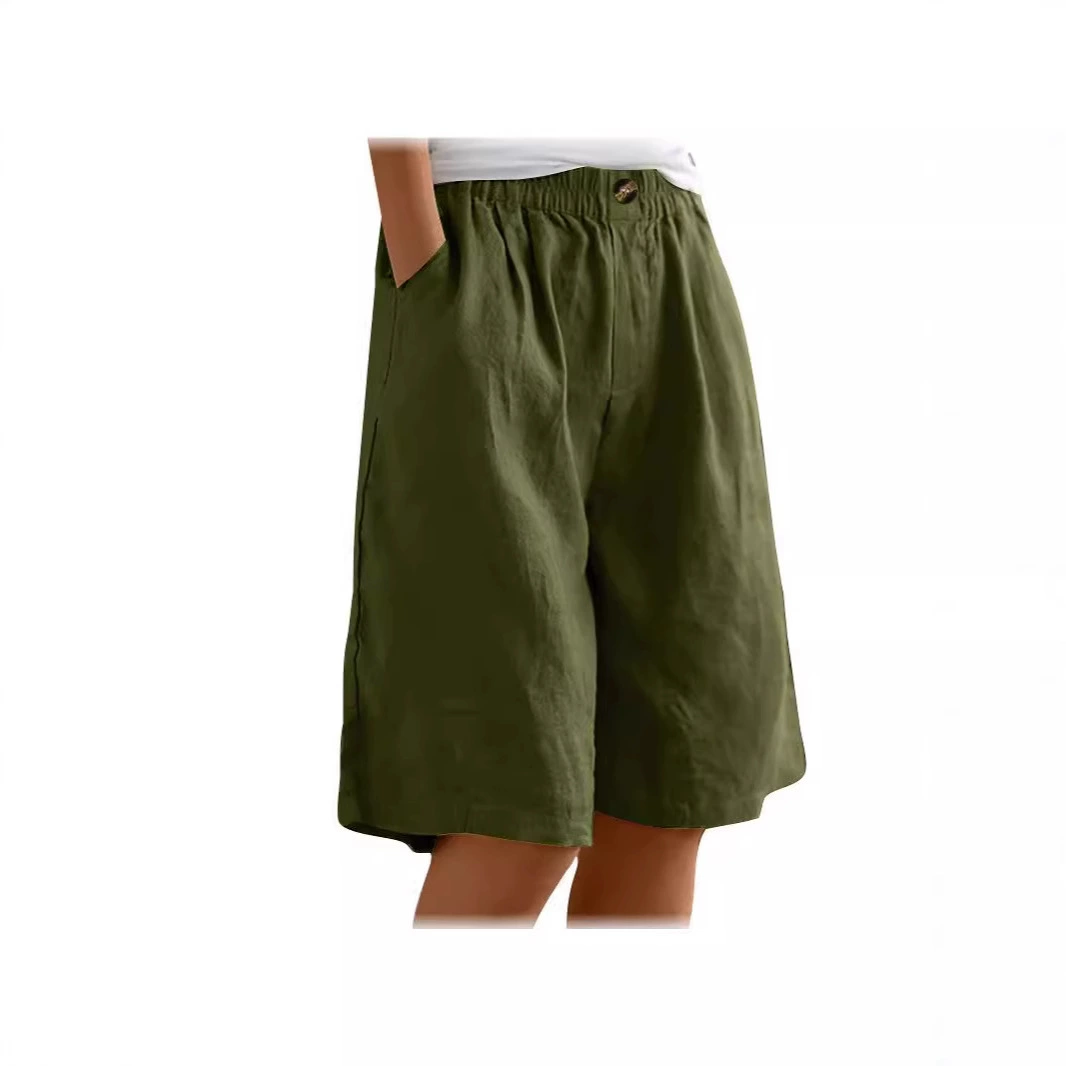 2024 Трансграничные шорты из хлопка и льна Amazon, женские летние новые стильные женские брюки, свободные женские брюки со средней посадкой с высокой талией