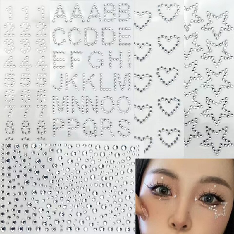 Amazon Hot Diamond Sticker suit Alphanumeric Five-pointed Star Love silver Sticker Diamond Back Glue with Diamond