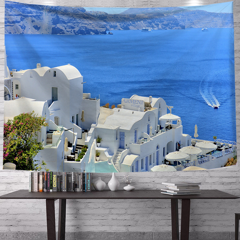 Transfronterizo griego fresco paisaje impresión decorativa de tela de renovación de la sala de tela de fondo vivo fábrica de tela al por mayor