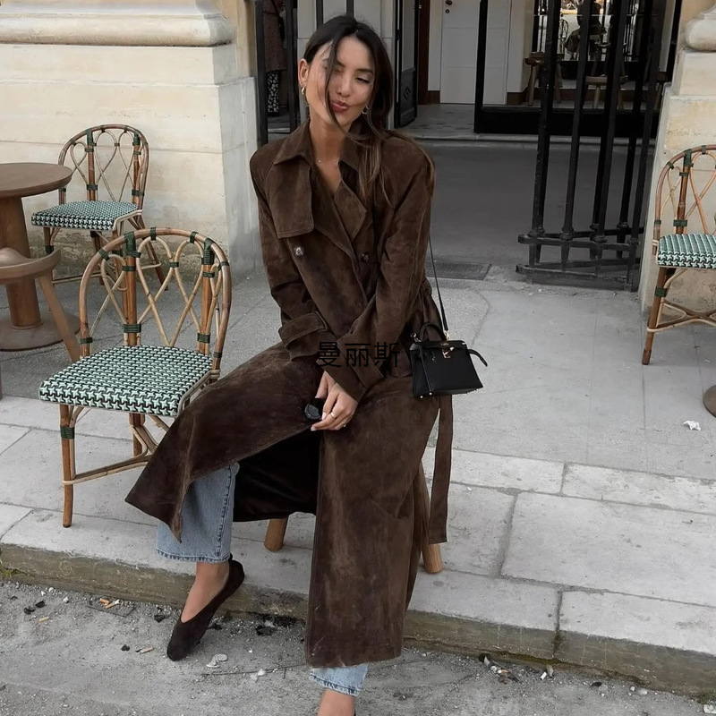 European and American Foreign Trade Autumn and Winter New Style Retro Brown Long Coat Coat Women's Loose Casual Elegant Coat