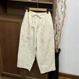桑蚕丝混纺提花九分裤休闲裤