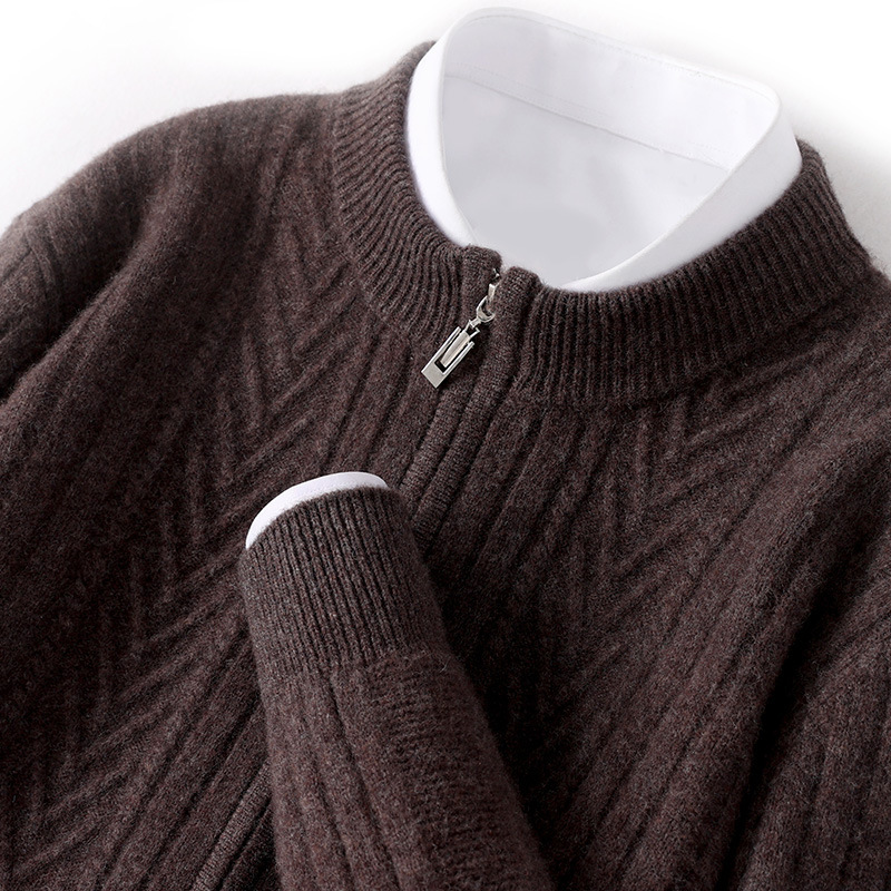 100 pure wool cardigan men's thickened loose solid color sweater business casual knitted cashmere coat top fashion