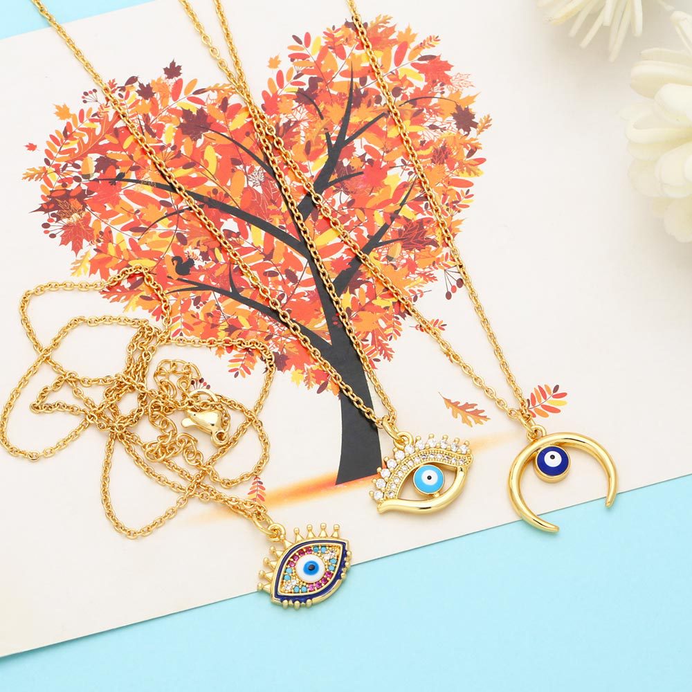 Fashion Eye Copper Inlay Zircon Pendant Necklace 1 Piece