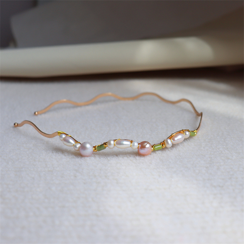 suu design flowers like brocade fresh sweet wind natural color fresh water pearl Jade handmade pearl headband