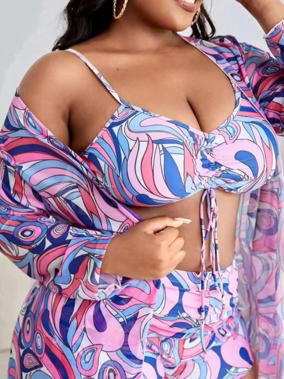 Women's Vacation Printing 3 Pieces Set Plus Size Swimwear Swimwear display picture 5