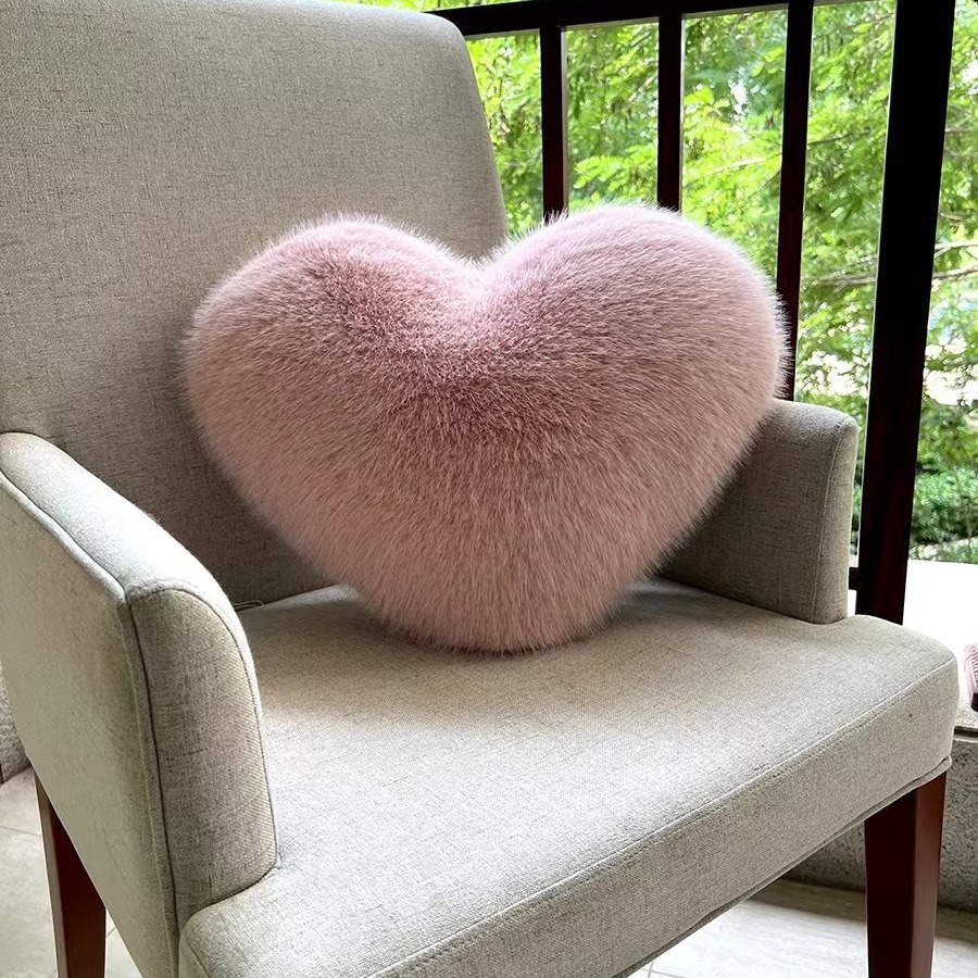 Love-Shaped Pillow Imitation Fox Fur Accessible Luxury Imitation Fur Girl Heart Sofa Cushion Girl Gift Plush