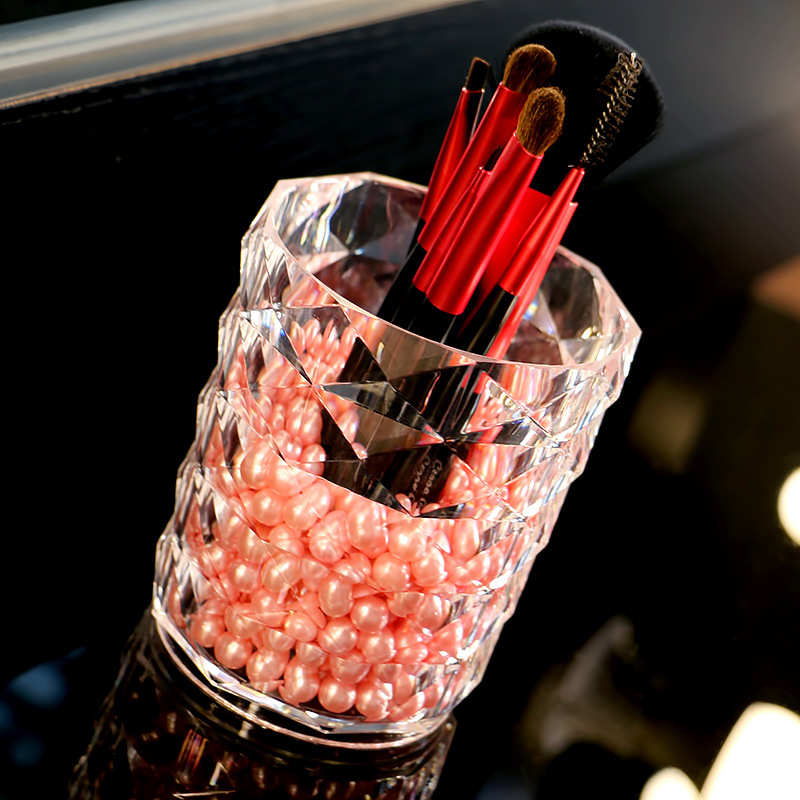 Diamante patrón maquillaje cepillo tubo de almacenamiento de escritorio transparente maquillaje ceja lápiz cepillo cubo papelería sostenedor de la pluma cepillo de cejas sombra de ojos caja del cepillo
