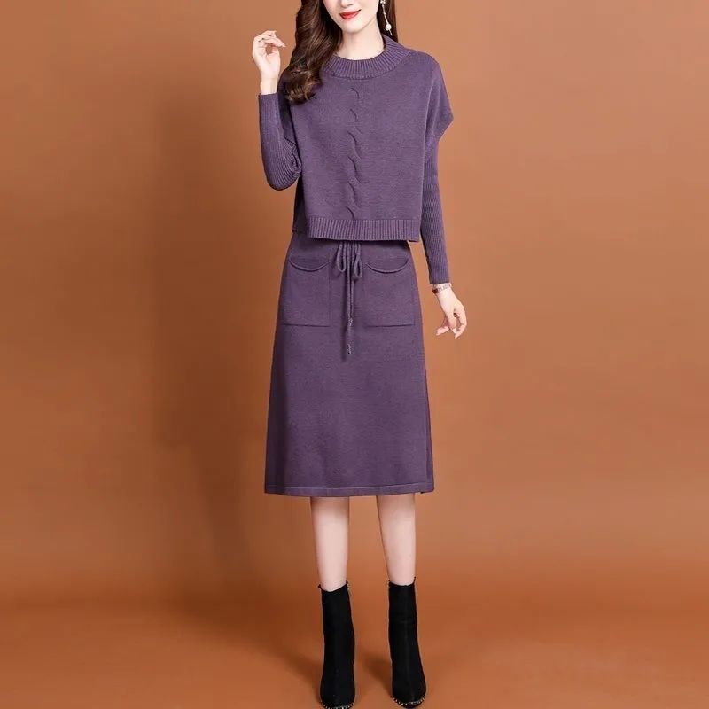 韩版两件小个子内搭打底裙显瘦新款针织连衣裙2025女套装收腰秋冬|undefined