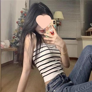 Striped Camisole Women's Outer Wear with Chest Pad Integrated Design Spaghetti Straps Beautiful Back Inner Bottoming Tube Top