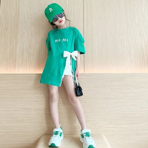 T-shirt with bow for girls, long sleeve split top for girls