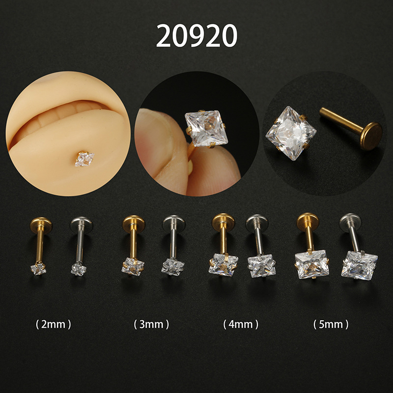 Fashion Square Stainless Steel Plating Zircon Lip Stud 1 Piece display picture 1