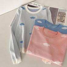 春秋日系小清新甜美云朵宽松长袖针织衫温柔外穿套头上衣