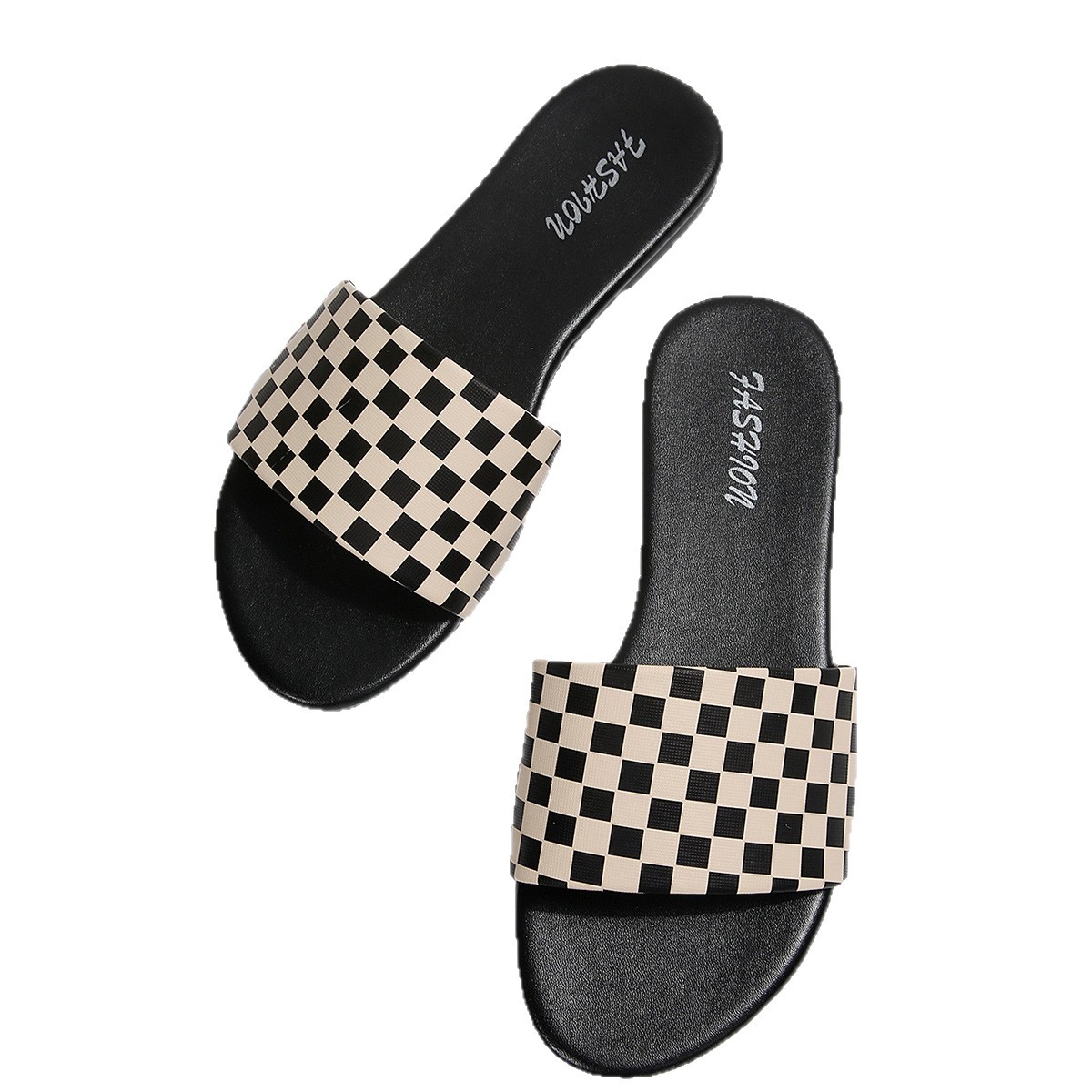 Sandalias Planas con Estampado de Ajedrez de Cuero Sintético, Cómodo, para Uso Diario image 5