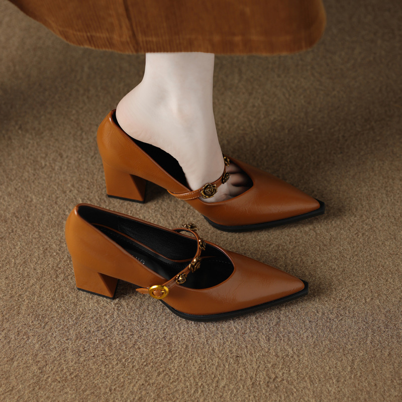 Sheepskin Version 98581-15 Comfortable High-Heeled Pointed-Toe Shoes 2025 New French Style Shallow Leather Shoes Sheepskin Version 98581-15 Comfortable High-Heeled Pointed-Toe Shoes 2025 New French Style Shallow Leather Shoes