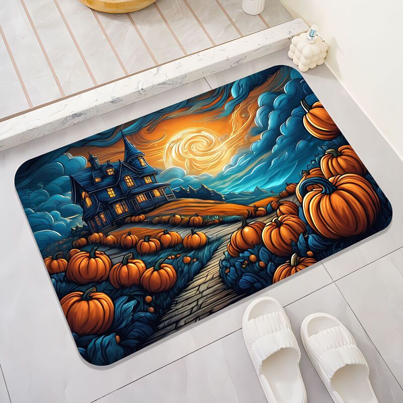 Halloween Diatom Mud Floor Mats, Autumn Party Themed Door Mats, Bathroom Floor Mats, Water-Absorbent, Quick-Drying, Non-Slip Foot Mats Wholesale