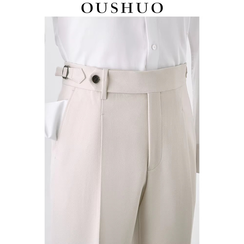 High-Waisted Straight-Leg Cavalry Twill Naples Trousers for Men with a Vintage Old Money Style and a Luxurious Drape High-Waisted Straight-Leg Cavalry Twill Naples Trousers for Men with a Vintage Old Money Style and a Luxurious Drape
