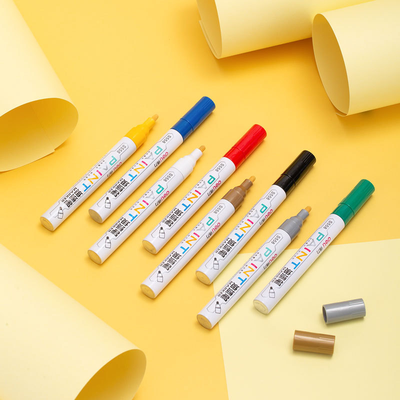 Pluma de pintura Deli Pluma de neumáticos Pluma de pintura de inscripción Pluma de dibujo de lápida Pluma dorada Impermeable y no se desvanece Blanco S558