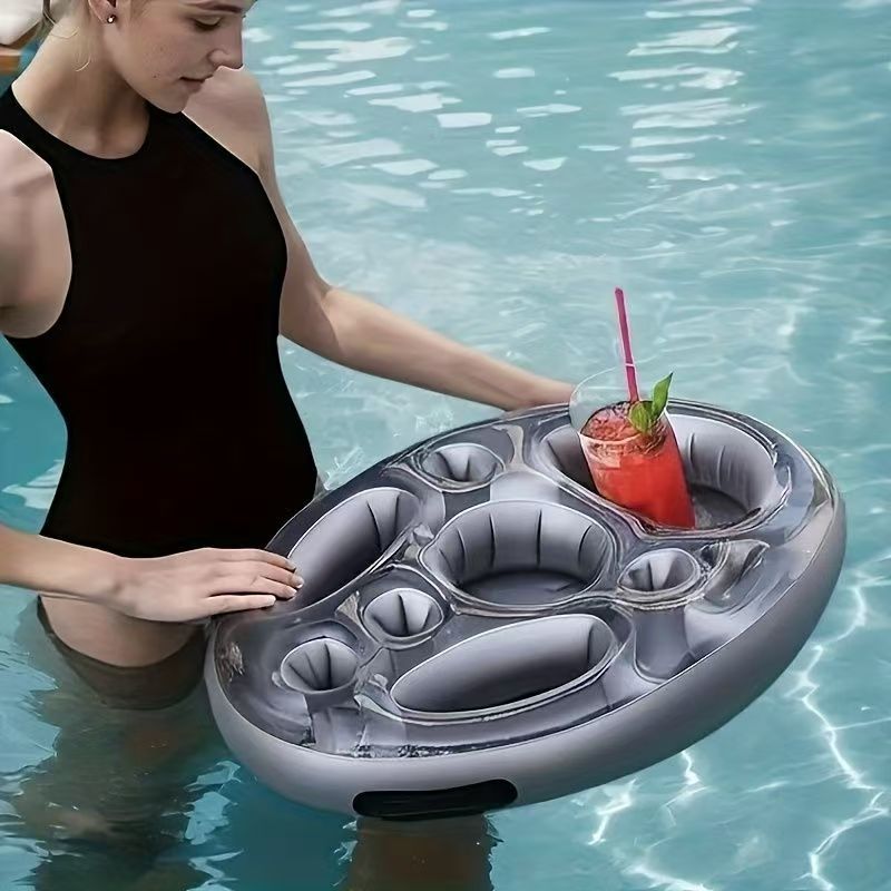 厂家直销 充气泳池漂浮果盘 饮料杯架 PVC多用途 派对小浮排 跨境