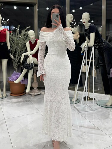 Women's long dresses are hot selling one-shoulder sexy lace long-sleeved dress dress