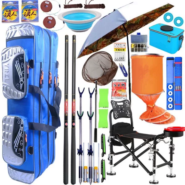 Fishing rod set combination for beginners, fishing equipment, carbon fiber telescopic hand rod for stream fishing, complete fishing gear set