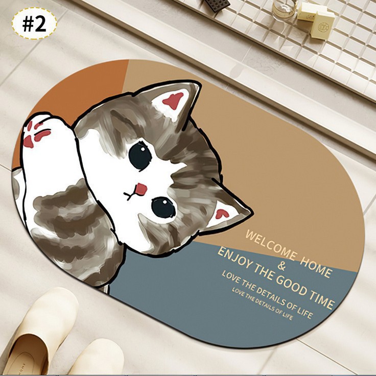 In-Stock Cute Cartoon-Style Cat Bathroom Mat, Diatomaceous Earth Mat, Water-Absorbent and Dirt-Resistant Bathroom Mat, Available for Dropshipping