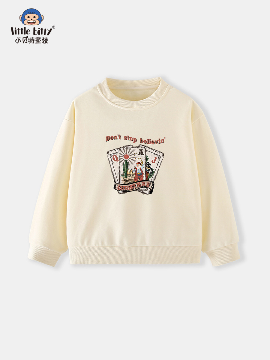 Cross-Border Supply 25 Years Autum New Kidsren's Long-Sleeved Sweatshirt Christmas Poker Print Kidsren's Knitted Top