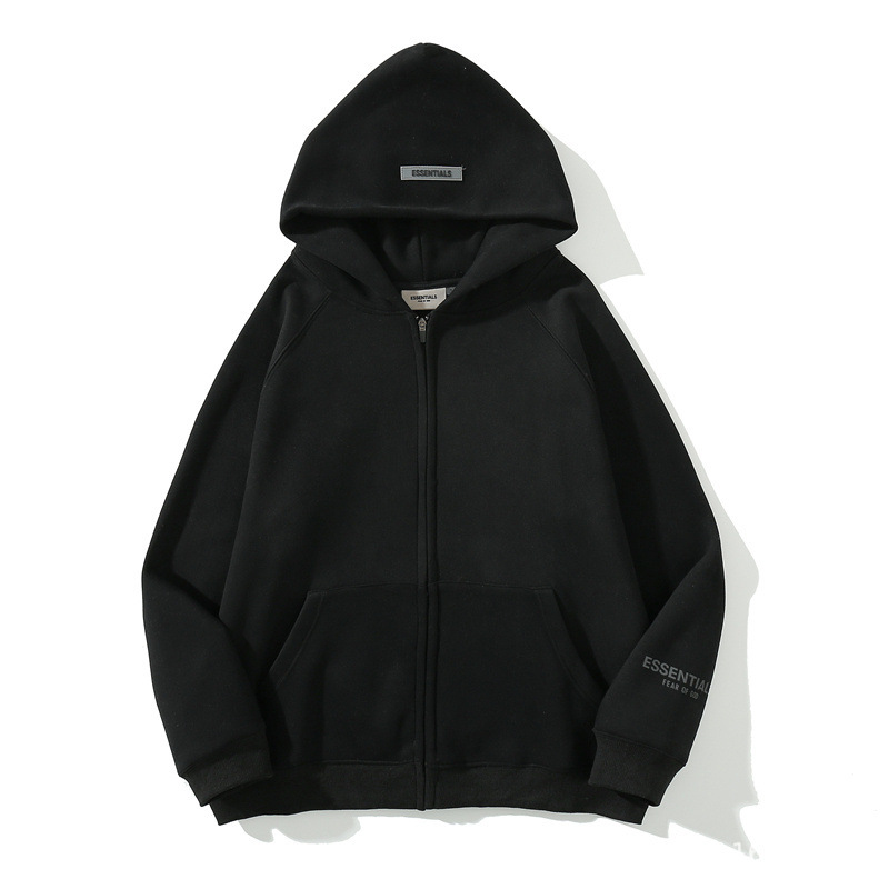 Marca de moda FOG calle europea y americana clásico ESSENTIALS espalda tridimensional letras fleece-forrado cremallera suéter abrigo