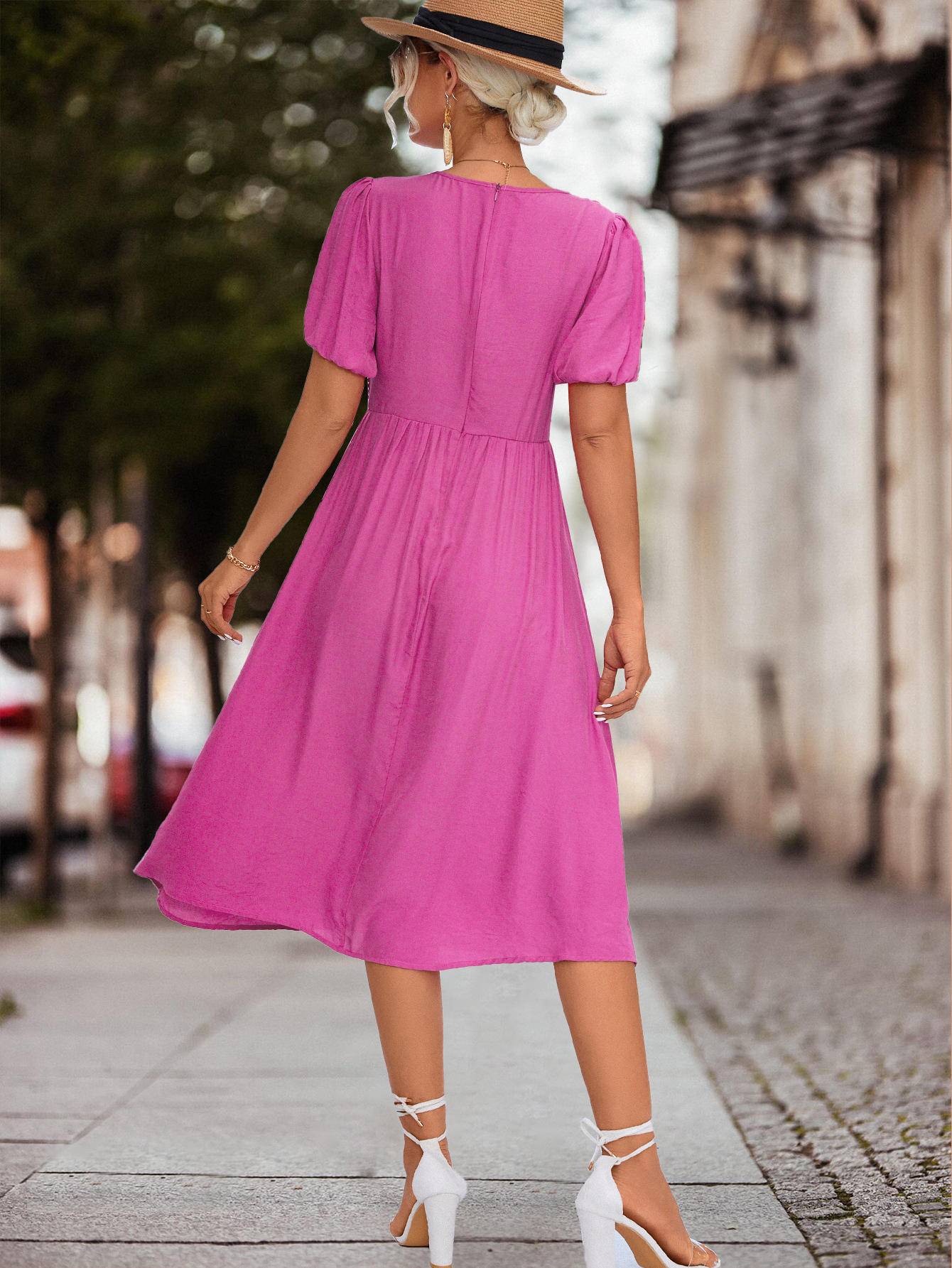 Women's Ruffled Short Sleeve Twisted Dress For Summer Elegance_voghion.com