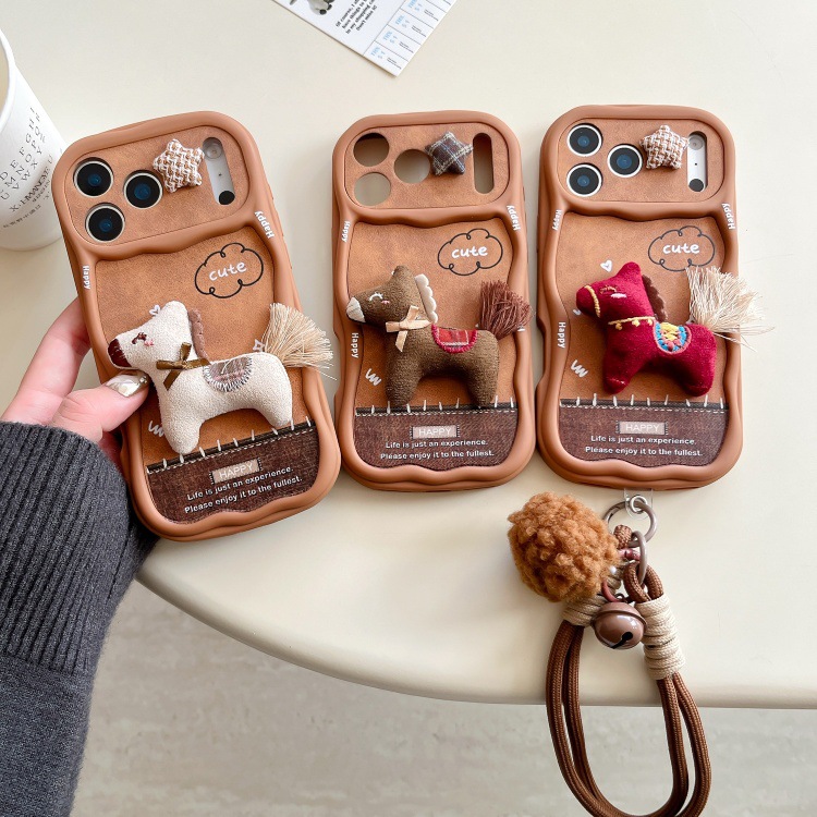 Suitable for Apple 17/16 Promax Oil Edge 15/14 Stereo Leather 13/12 Mobile Phone Case Doll Pendant Hand Rope