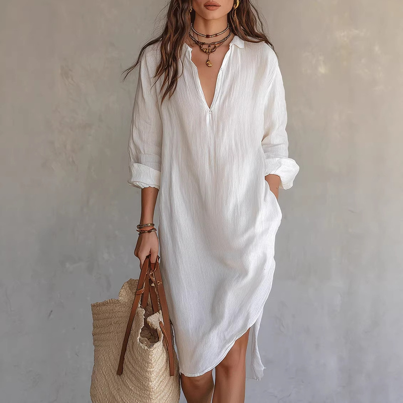 2026 Amazon European and American Cross-Border New Casual Long-Sleeve Loose Pocket Women's Long Lapel Shirt Dress 2026 Amazon European and American Cross-Border New Casual Long-Sleeve Loose Pocket Women's Long Lapel Shirt Dress