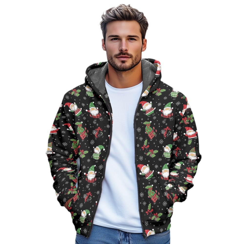 Cardigan da uomo con cerniera e clip in peluche alla moda per Natale invernale 2024, giacca in cotone B311_voghion.com
