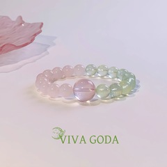 Viva Goda天然马达加斯加粉水晶绿葡萄石设计款水晶手链手串高档