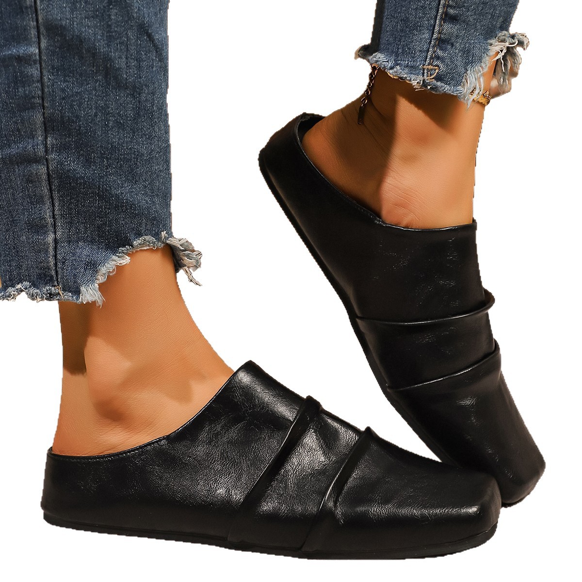 Women's Square Toe Platform Slip-On Muffins Plus Size Closed Toe Autumn New Style_voghion.com