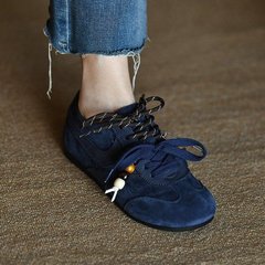蓝色德训鞋女2025新款秋季时尚休闲运动鞋复古平底百搭轻便阿甘鞋