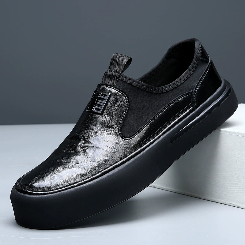 Новинка 2023 года, повседневные лоферы, дышащая мужская обувь без шнуровки из натуральной кожи, самая популярная кожаная обувь на толстой подошве в тон, повседневная обувь в корейском стиле