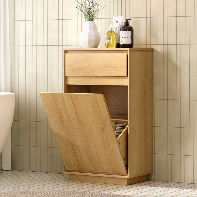 Factory Wholesale 10-Gallon Wooden Open-Top Trash Cabinet with Simple Design for Restaurant Kitchen in Natural Color
