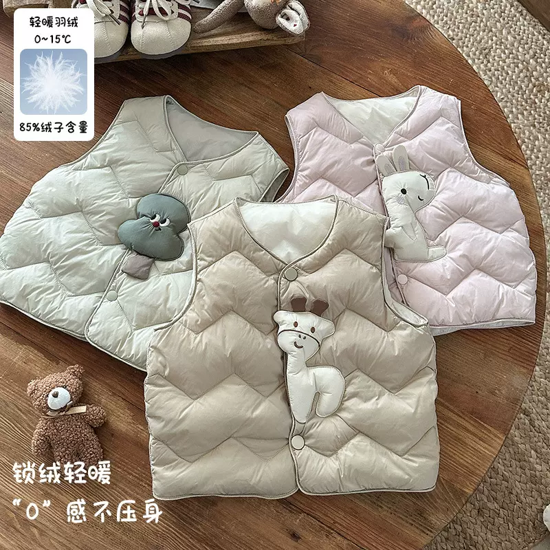 宝宝羽绒马甲新款婴童卡通羽绒马夹白鸭绒男女童背心加厚保暖 a类
