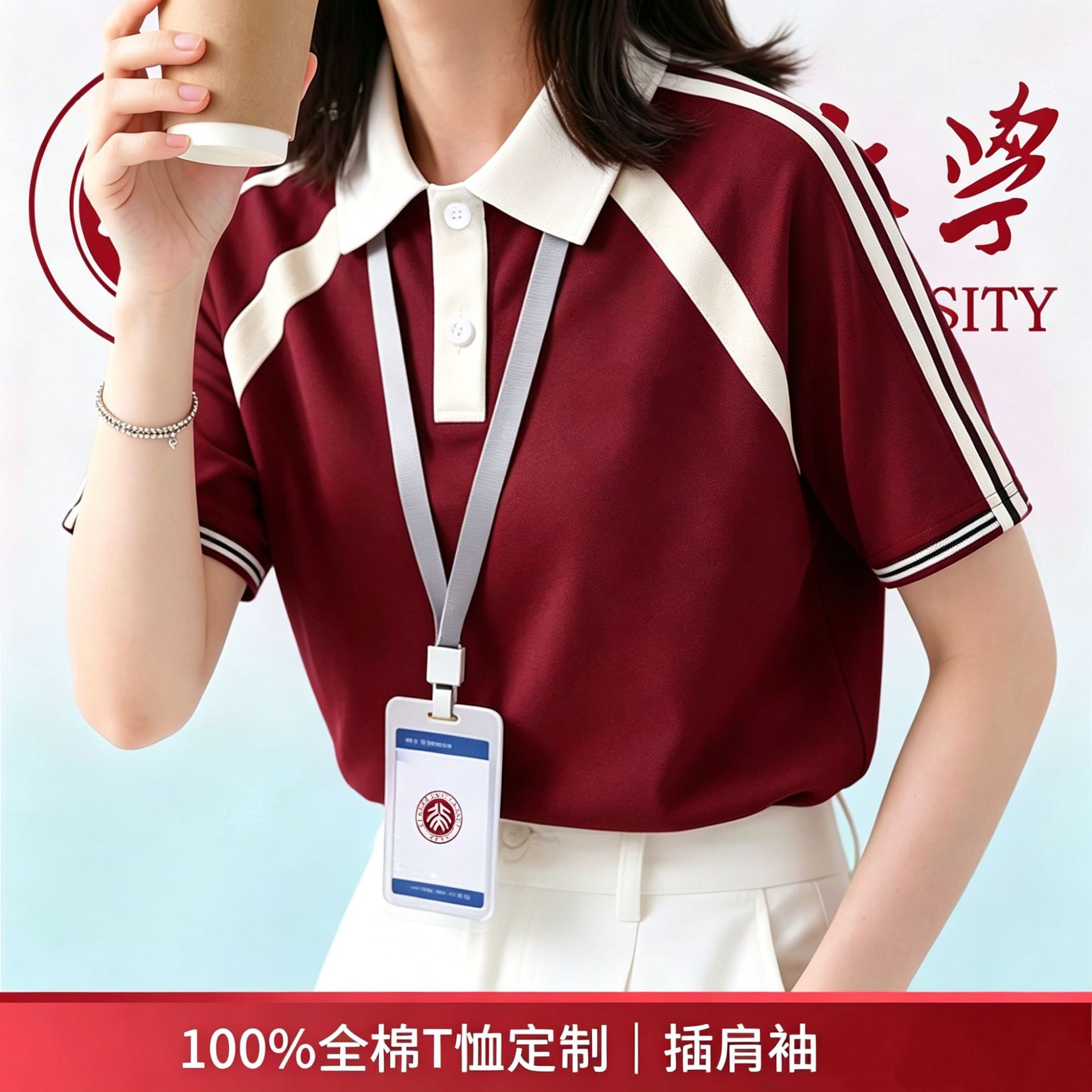 韩版ins纯棉翻领T恤短袖男女同款时尚团体服polo文化衫印logo夏季