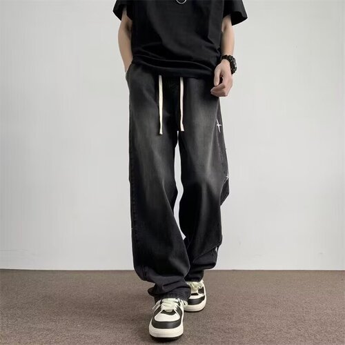 Stylish Niche Men's Jeans 2025 Spring and Autumn Season American Street High Fashion Retro Distressed Wide Leg Long Pants