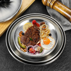 Korean 304 stainless steel double-layer disc insulated and thickened European-style flat plate barbecue meat plate dessert Western plate