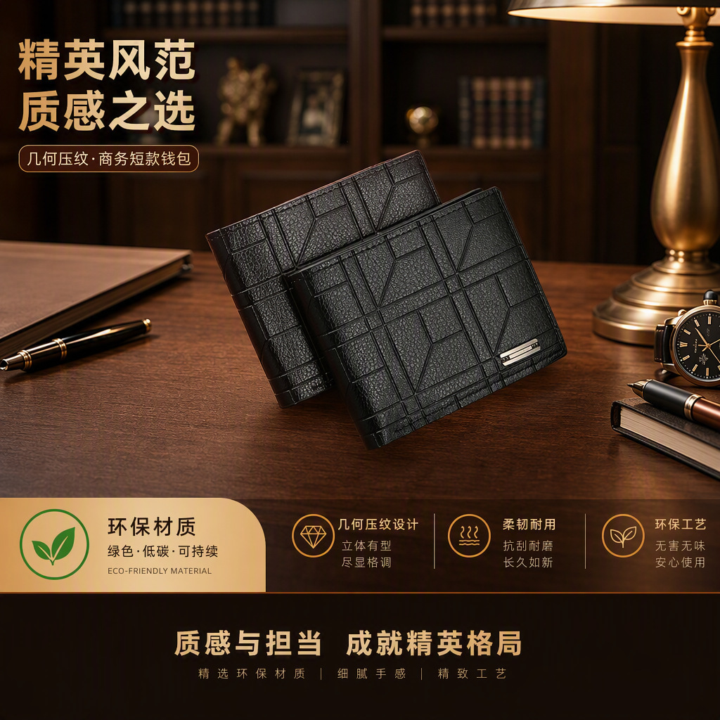 New Men's Wallet Men's Short Wallet Youth Fashion Plaid Horizontal Soft Wallet Large Capacity Multi-card Wallet