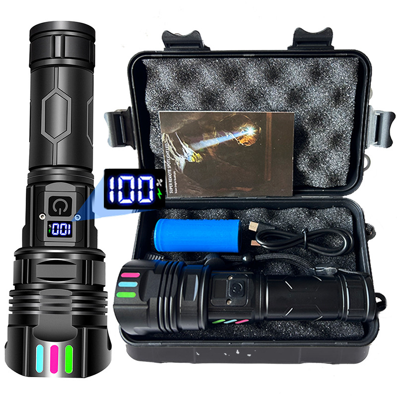 Nueva linterna láser blanca transfronteriza Pantalla digital con zoom recargable TYPE-C con luz fluorescente fuerte linterna led de larga distancia