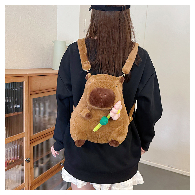 756g Weight Zipper Closure Type Single Shoulder Strap, Double Shoulder Straps Strap Type Shoulder Bag, Functional Backpack Bags Type Party, Street, Shopping Occasion Plush Material Women's Backpack Backpack Animal, Capybara Pattern All Seasons Season Unisex Gender Elegant, Streetwear Style Square Shape Animal Capybara Party Street Shopping Women's Backpack 4
