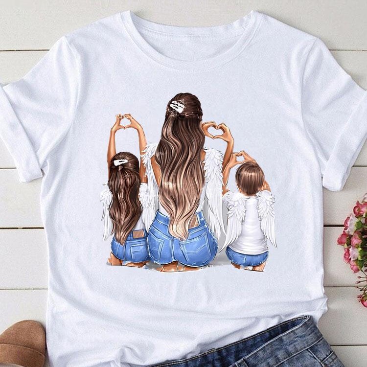 Women's Short-sleeved Son Daughter Mother Mother Printed Summer Pattern Women's Fashion Short-sleeved Round Neck Fashion Brand T-shirt