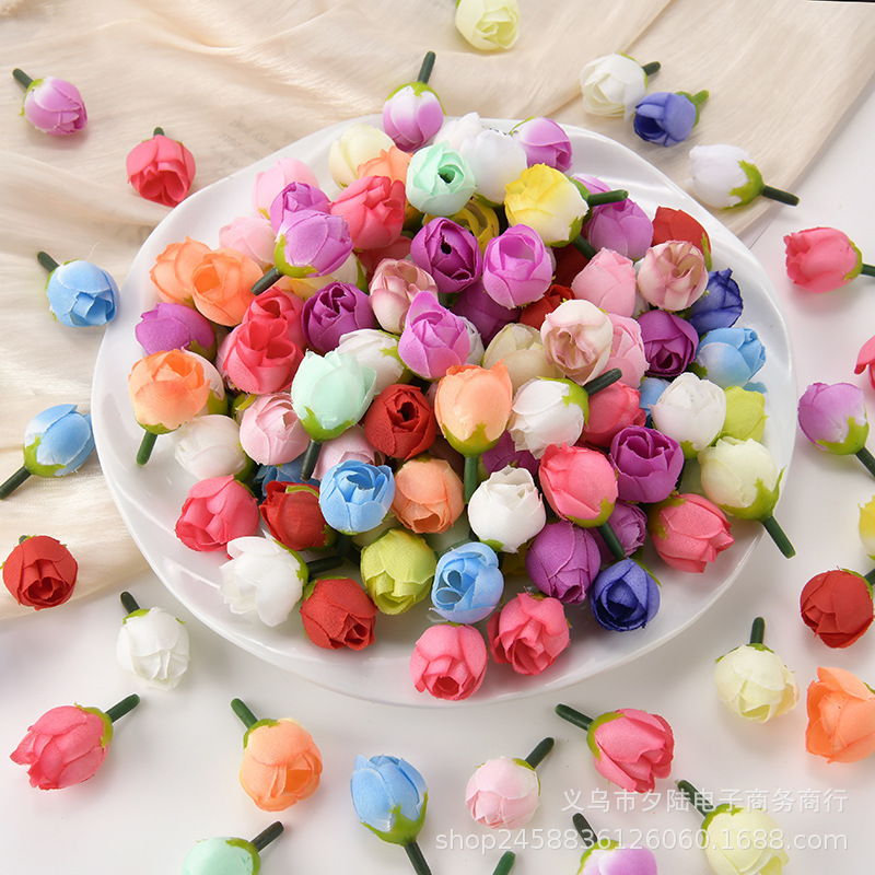 Simulation small tea bud flower head bouquet wedding venue layout plate decoration home decoration small flower head