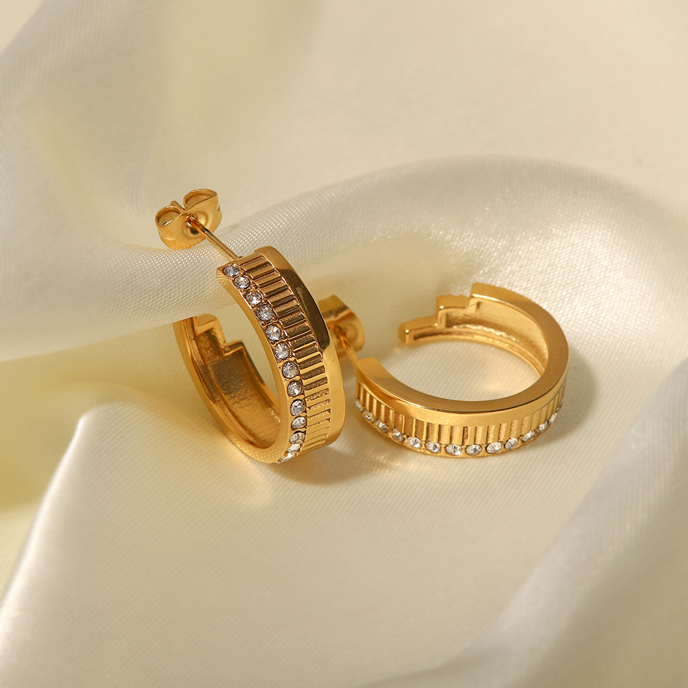 Fashion Geometric Stainless Steel Gold Plated Artificial Diamond Earrings 1 Pair