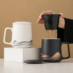 セラミック茶水分離カップ個人専用大容量オフィス用マグカップ蓋付き濾過シンプル泡カップ
