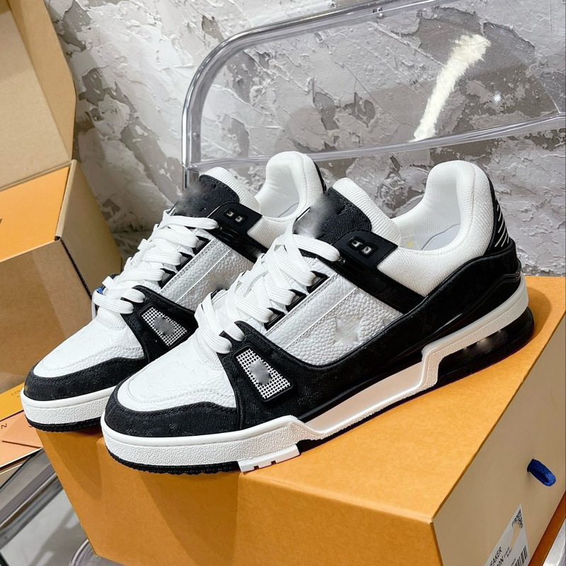 Top-Tier Guangzhou Lv Trainer Sneakers, Genuine Leather, Thick-Soled Casual Sports Shoes, White Sneakers, Unisex