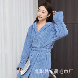 工厂批发睡袍家居服吸水大浴袍女冬季加厚男女同款浴袍珊瑚绒浴袍